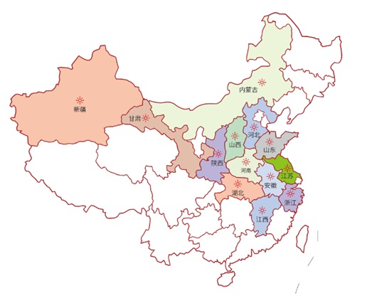 Map of China for the factories